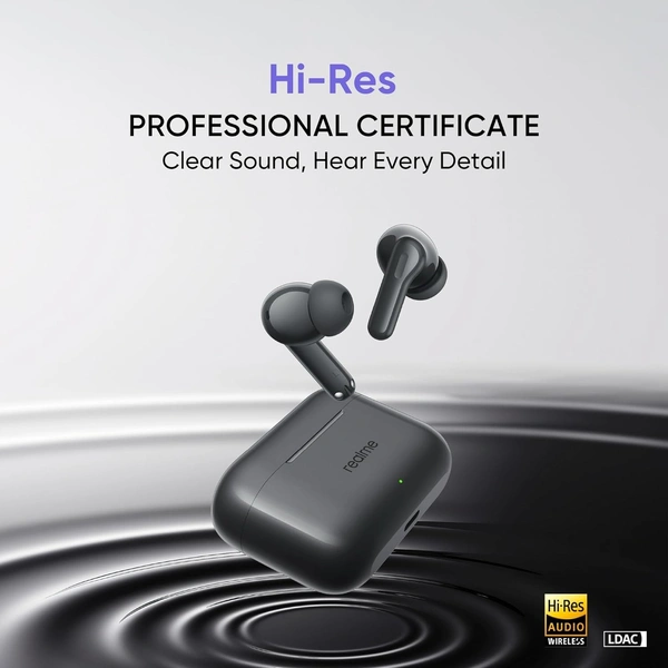 REALME realme Buds T200 True Wireless Earbuds with Hi-Res Audio, 12.4mm Dynamic Bass Drivers, 32 dB ANC, Quad Mic, 45ms Latency, Upto 50 Hrs Playback, Fast Charge, IP55 Rated, BT 5.4 - T200