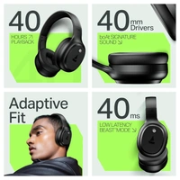 boAt Boat 2025 Launch Rockerz 421, 60H Battery, Low Latency(40Ms), 40Mm Drivers, Enx Tech, Stream Ad Free Music via App Support, Bluetooth Headphones, Wireless Over Ear Headphone with Mic (Black Sabre) - Rockerz 421