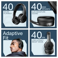 boAt Boat 2025 Launch Rockerz 411, 40Ms Low Latency, 40Hrs Battery, 40Mm Drivers, ENx Tech, Stream Ad Free Music via App Support, Bluetooth Headphones, Wireless Over Ear Headphone with Mic (Active Black) - Rockerz 411