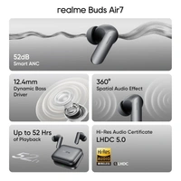 REALME realme Earbuds Air 7 True Wireless,12.4mm Dynamic Bass Drivers,52Hrs Playtime,52dB Hybrid ANC,6 Mic ENC,45ms Low Latency,360° Spatial Audio,Hi-Res LHDC,IP55 Dust & Water Resistant,BT v5.4 - AIR 7