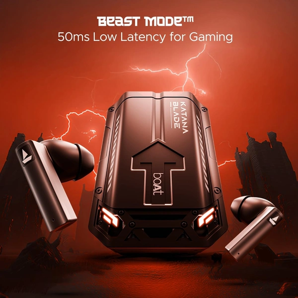 boAt Boat Immortal Katana Blade 2.0 TWS in Ear Earbuds, 70hrs Playback, IWP, Metal Glider & Gliding Blade Sound, 50 ms Low Latency Beast Mode, RGB LEDs, 4 Mics w/ENx & IPX4 Rating - KATANA BLADE 2.0
