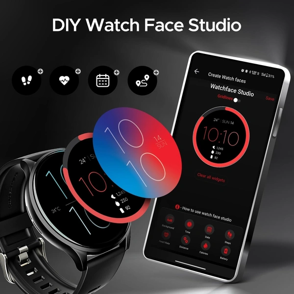 boAt Lunar Orb w/ 1.45" (3.6 cm) AMOLED Display, BT Calling, DIY Watch Face Studio, Coins, Crest App Health Ecosystem, Live Cricket & Football Scores, IP67, Smart Watch for Men & Women - ORBIT