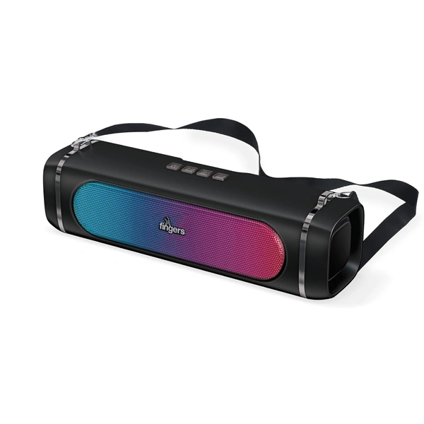 FINGERS SoundPower-20 Bluetooth Portable Speaker with Powerful 20 W Deep Bass, Mesmerizing RGB Lights, 9-Hour Playtime, Free Carry Strap, Built-in Mic (Black)