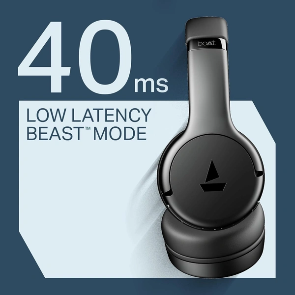 boAt Boat 2025 Launch Rockerz 411, 40Ms Low Latency, 40Hrs Battery, 40Mm Drivers, ENx Tech, Stream Ad Free Music via App Support, Bluetooth Headphones, Wireless Over Ear Headphone with Mic (Active Black) - Rockerz 411
