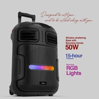 FINGERS RollingParties-51 Bluetooth Trolley Speaker with Powerful 50 W Deep Bass, RGB Lights, 15-Hour, Bundled 2 Wireless Mics & Additional 2 Mics (Rich Black) - ROLLING PARTIES 51