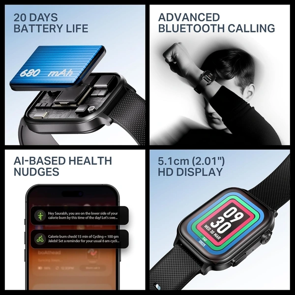 boAt Boat New Launch Storm Infinity Max, 20 Days Maximum Battery, Biggest Battery Capacity Ever! 2.01" (5.1cm) Display, Functional Crown, AI Nudges, BT Calling, Smart Watch for Men & Women - INFINITY MAX