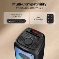 Boat boAt Partypal 390/400 Speaker w/ 160 W Signature Sound, Karaoke with 2 Microphone Input Ports, Up to 6 hrs Playtime, EQ Modes, TWS Mode, Bluetooth v5.3, AUX & USB Type-C Port, Space Black - PARTYPAL 400/390