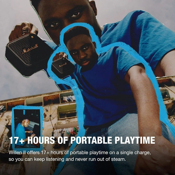 MARSHALL Marshall Willen II Portable Bluetooth Speaker with 17+ Hours of Portable Playtime, Dust & Waterproof (IP67) - Black & Brass - WILLEN 2