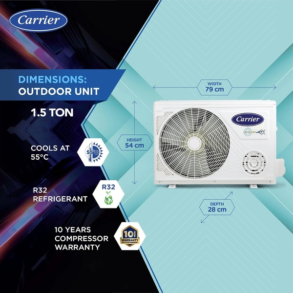 Carrier 1.5 Ton 3 Star X-Line LED Flexicool Inverter Split AC (Copper,Smart Energy Display, Convertible 6-in-1,Dual Filtration with HD & PM 2.5 Filter, XCEL LUMO EXI, CAI18CL3R34F0,White) - XCELLUMOEXI