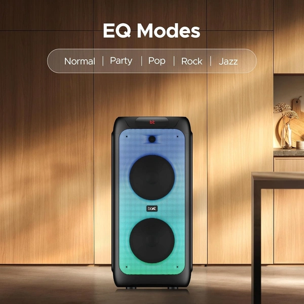 Boat boAt Partypal 390/400 Speaker w/ 160 W Signature Sound, Karaoke with 2 Microphone Input Ports, Up to 6 hrs Playtime, EQ Modes, TWS Mode, Bluetooth v5.3, AUX & USB Type-C Port, Space Black - PARTYPAL 400/390