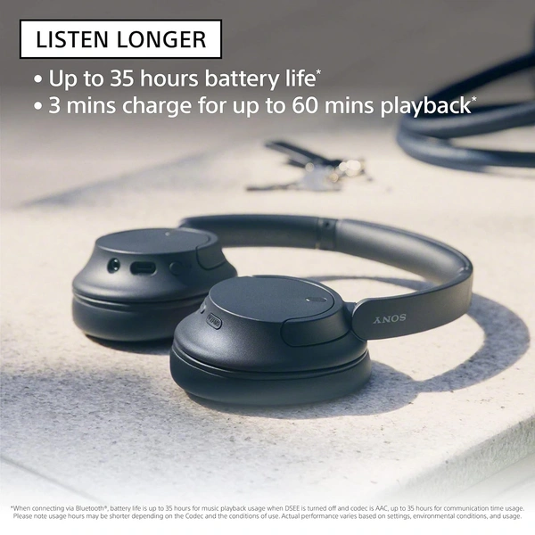 Sony WH-CH720N Active Noise Cancellation Wireless Bluetooth Over Ear Headphones with Mic, Adaptive Sound Control, Quick Charge, Up to 35Hrs Battery, Customized EQ- Black Model : YY2966 - WH-CH720