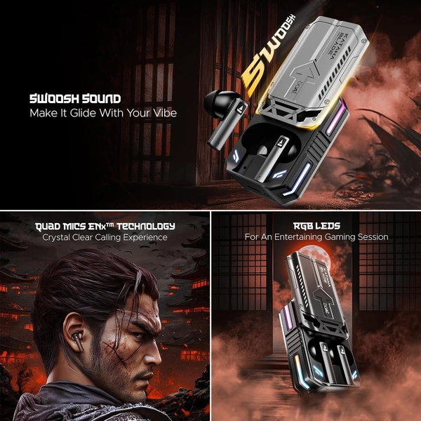 boAt Boat Immortal Katana Blade 2.0 TWS in Ear Earbuds, 70hrs Playback, IWP, Metal Glider & Gliding Blade Sound, 50 ms Low Latency Beast Mode, RGB LEDs, 4 Mics w/ENx & IPX4 Rating - KATANA BLADE 2.0