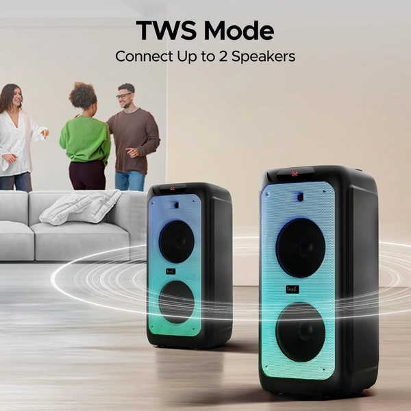 Boat boAt Partypal 390/400 Speaker w/ 160 W Signature Sound, Karaoke with 2 Microphone Input Ports, Up to 6 hrs Playtime, EQ Modes, TWS Mode, Bluetooth v5.3, AUX & USB Type-C Port, Space Black - PARTYPAL 400/390