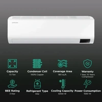 Samsung SAMSUNG CY 5 in 1 Convertible 1.5 Ton 3 Star Inverter Split AC with Copper Anti Bacterial Filter ( Copper Condenser, AR18CY3ZAWKNNA) - AR18CY3ARWKNNA