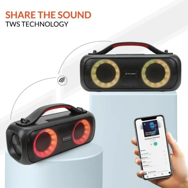 Reconnect Wireless Speaker Thump Plus, Bluetooth v5.0, 20 Watt power output, IPX5 Water Resistant, Multiple Connectivity, Super Bass, TWS Technology, RGB Ring Lights