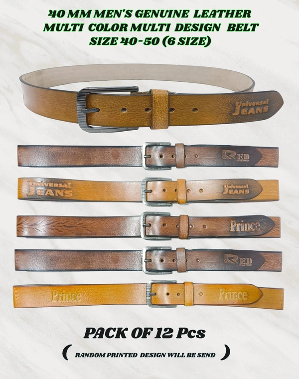 40 Mm Men'S Genuine Leather Multi Color Multi Design Belt Size -40-50 Mix Size