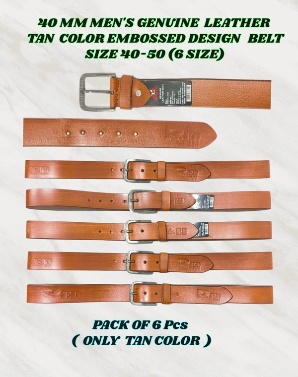 40 Mm Men'S Genuine Leather Tan Color Emossed Design Belt Size-40-50 Mix Size