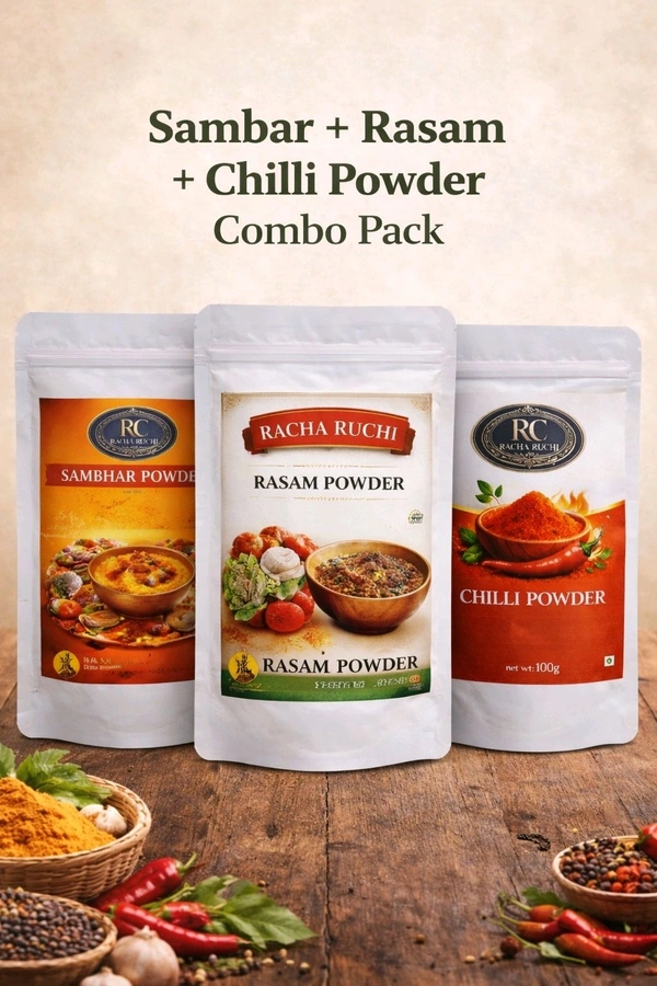 Spicy Combo – Sambar Powder 200g, Rasam Powder 200g & Chilli Powder 100g
