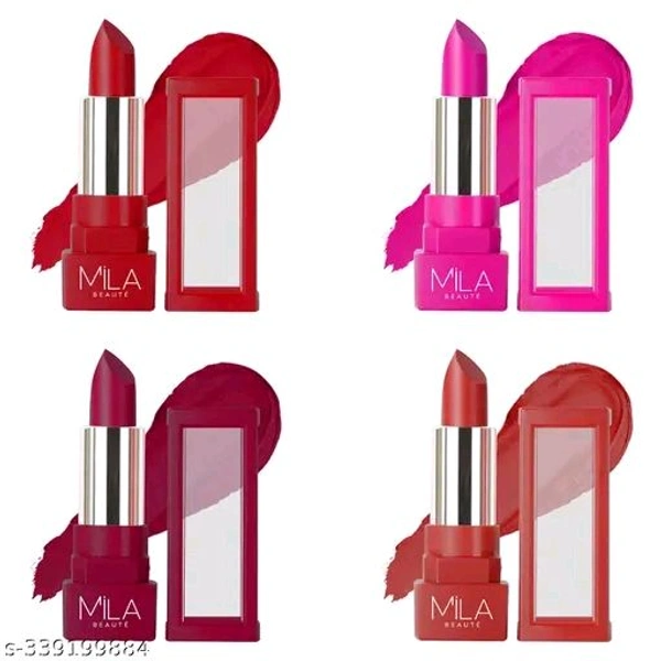 MILA BEAUTÉ Matte Lipstick, Long lasting lipsticks, Lipstick for Women, 4.2gm Each, Lipstick Combo pack of 4 