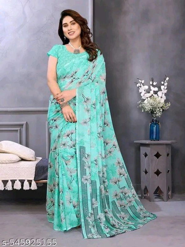 Festive Wear Printed Georgette Saree With Unstitched Blouse Piece