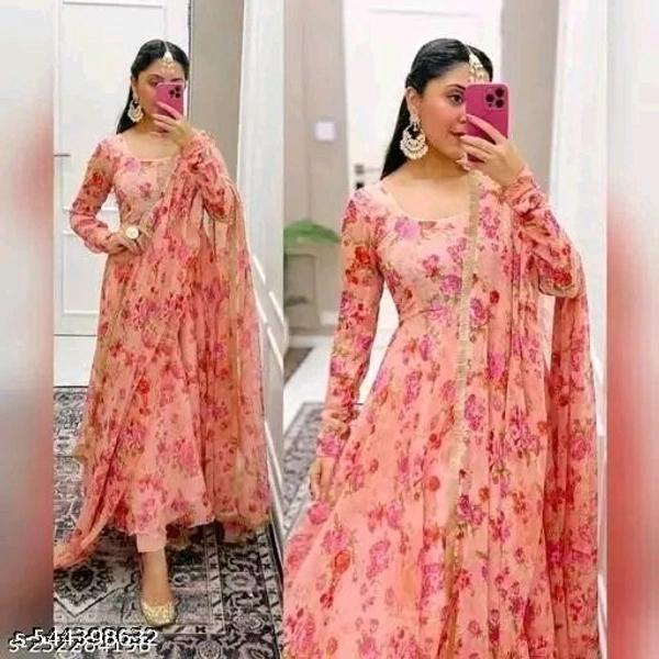 Stylish Fancy Trendy Printed Georgette Gown For Women For Party Wedding Festival Functions