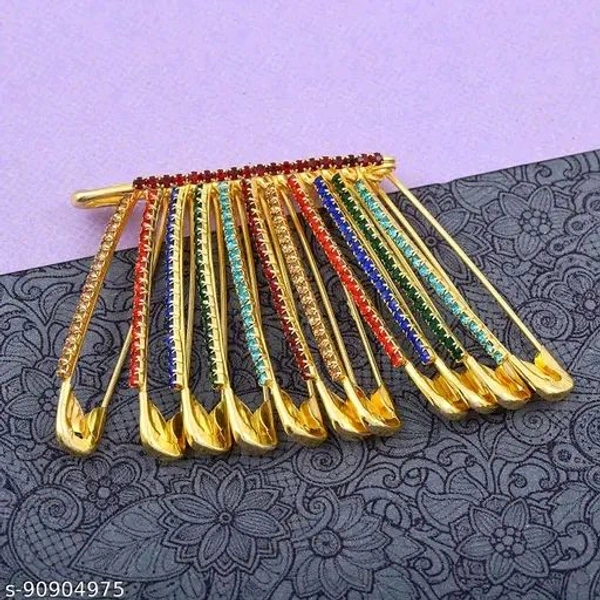 THANU'S CRAFT Golden Crystal Stone Sarees Brooch Coat Dress Gown Shawl Bridal Safety saree pins for Women Girls