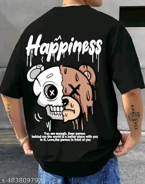 Tshirt for Mens Oversized Happiness Print Black