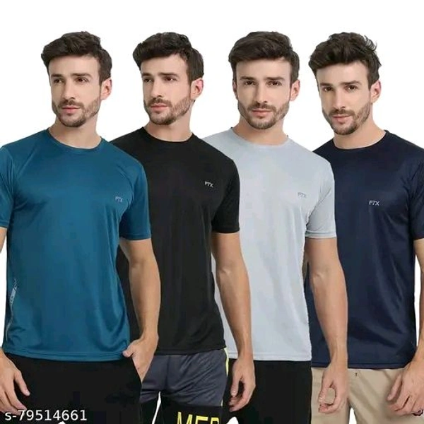 FTX (Pack of 4) Men's Solid Regular Round Multicolor Tshirts