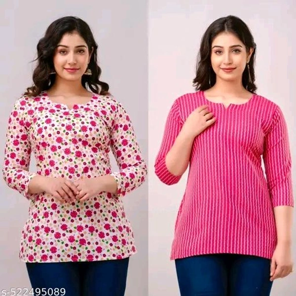 Women’s Short Printed Kurti Pack of 2 Cotton Casual Combo for Women