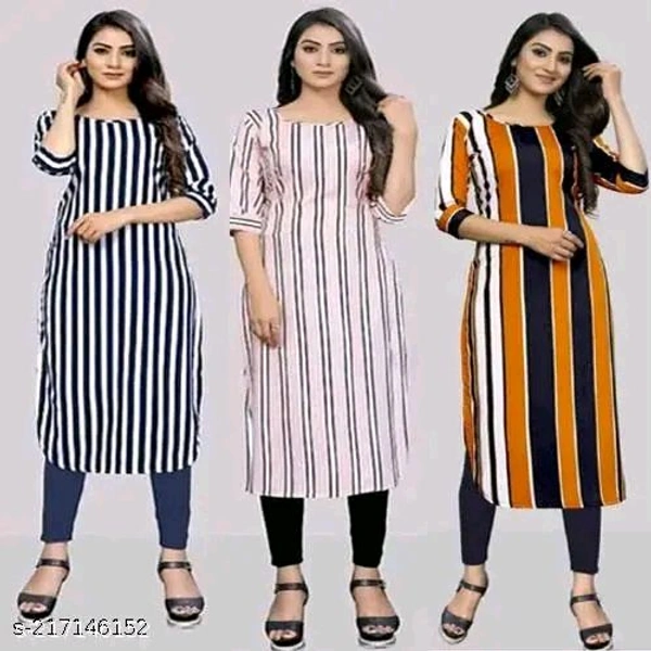 Women's Printed Full-Stitched Crepe Straight Kurti(Combo Offer Pack Of 3)