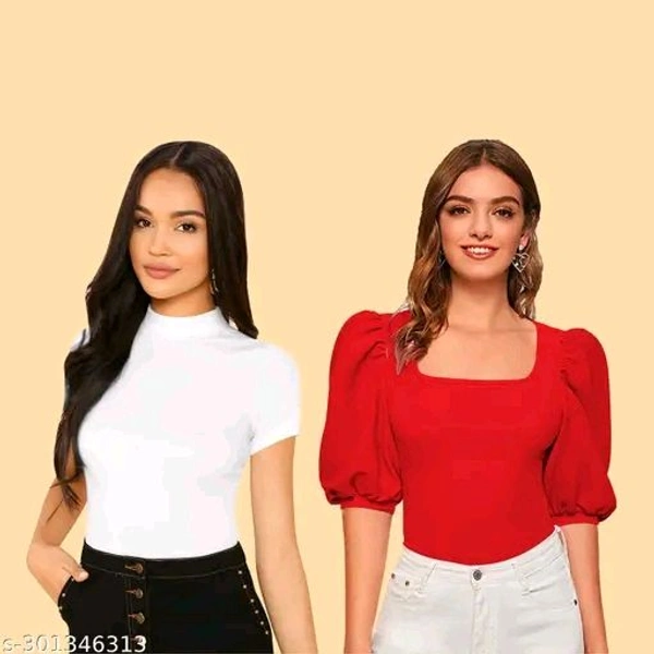 Casual Polyester Blend Pack Of 2 Stylish Top One Regular And One Crop Top 
