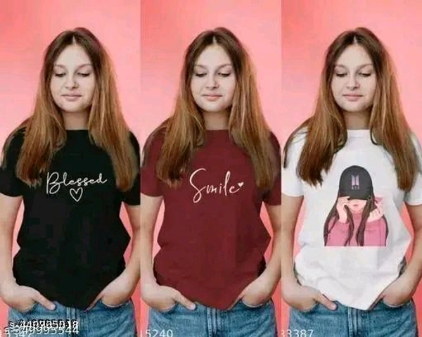 Printed Tshirt for Women/Girl in Cotton in Round Neck in Graphic Print in Pack of Three Regular Fit