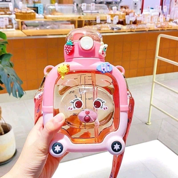 Cute Sipper Water Bottle with Straw and Strap