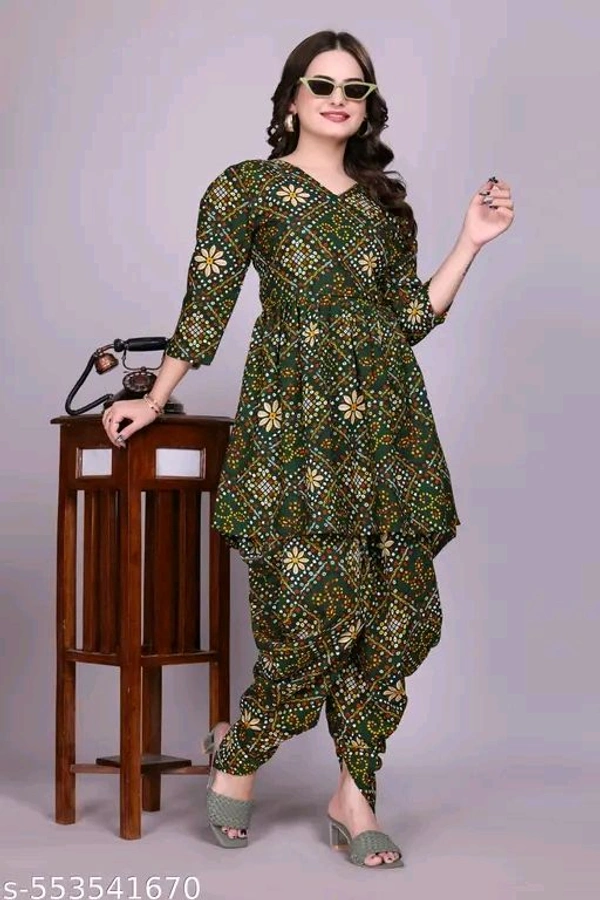 Women's Stylish Trendy Same Tone Bandhani Top & Bottom Set