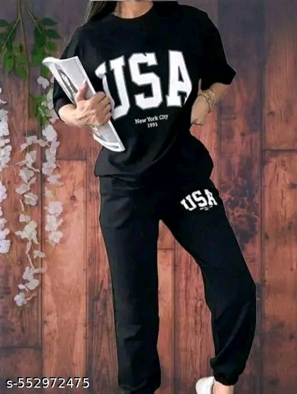 Womens Round Neck Half Sleeve Printed Women Top & Bottom Sets