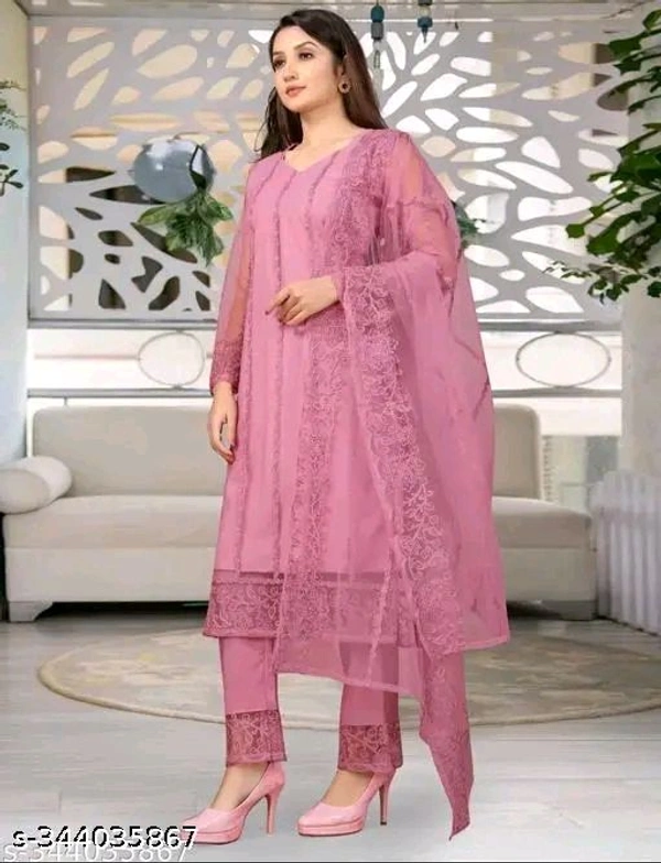 TOZRI Women Cotton Rayon, Net Kurta Pant Dupatta Set