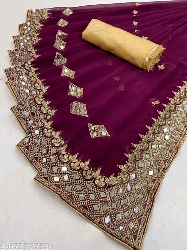 Durga Puja Georgette Purple Mirror Work Saree with Blouse
