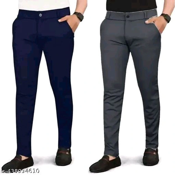 Blue and Grey Color Men's Casual Chino Pants | Stylish Regular Fit Comfortable Trousers - Ideal for Every day Wear
