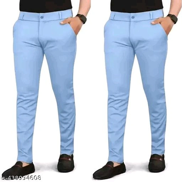 Combo of 2 Sky Blue Color Lycra Blend Trouser for men Single Button Combopack of 2