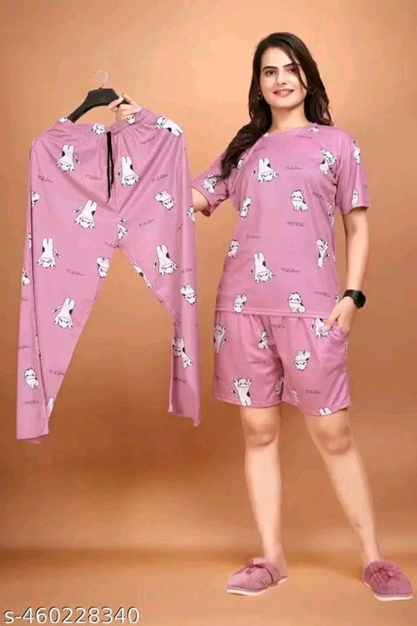Women Printed Co-Ords Set Night Suit And Night Dress T-Shirt Pyjama combo on lowest price