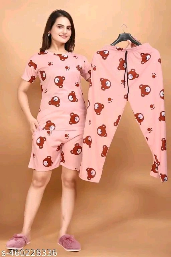 Women Printed Co-Ords Set Night Suit And Night Dress T-Shirt Pyjama combo on lowest price