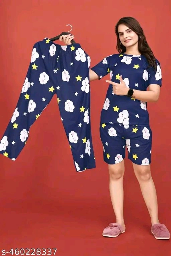 Women Printed Co-Ords Set Night Suit And Night Dress T-Shirt Pyjama combo on lowest price