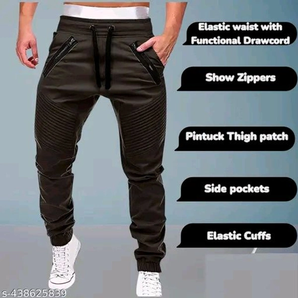 Men's Trendy Cotton Joggers | Stylish Track Pants with Pintuck Details and Show Zippers | Unique Casual Trousers/Lowers with Elastic Waist and Cuffs | New Fashion Bottoms