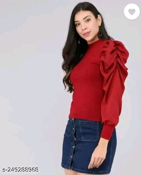 Casual Puff Sleeves Solid Women Top