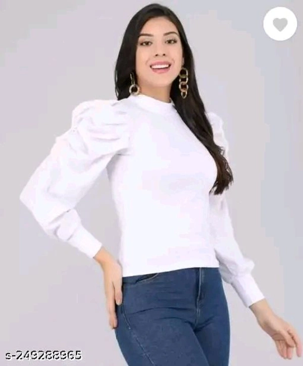 Casual Puff Sleeves Solid Women Top
