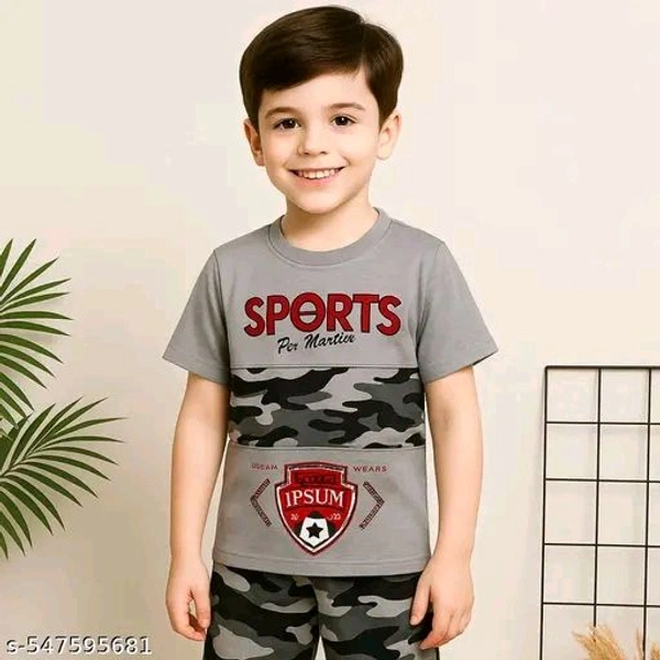 Boys Grey Camouflage Sportswear Set | T-Shirt & Shorts Matching Combo