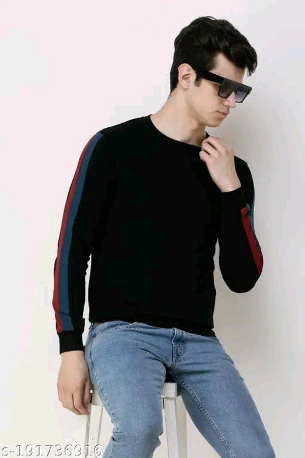 Men Tshirts" Partywear Cotton Blend Mens Round Neck Full Sleeve Colorblock T-Shirt
