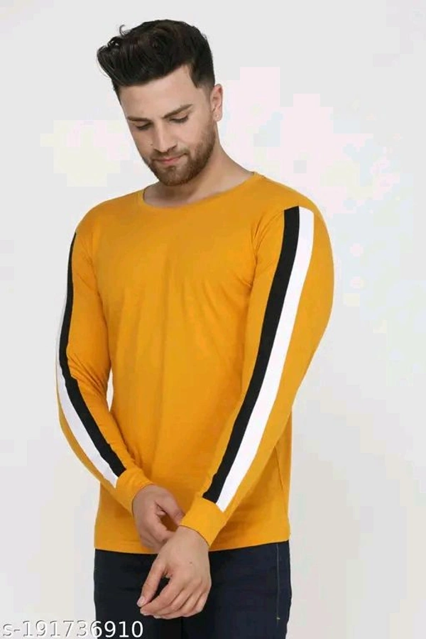 Men Tshirts" Partywear Cotton Blend Mens Round Neck Full Sleeve Colorblock T-Shirt