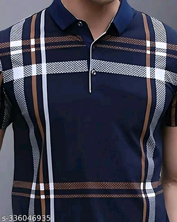 GESPO Men's Checked Polo Navy Blue Tshirts