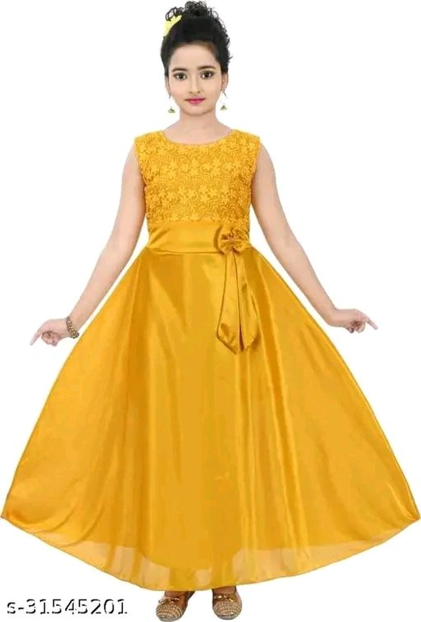 Girls Mustard Satin Frocks & Dresses Pack Of 1